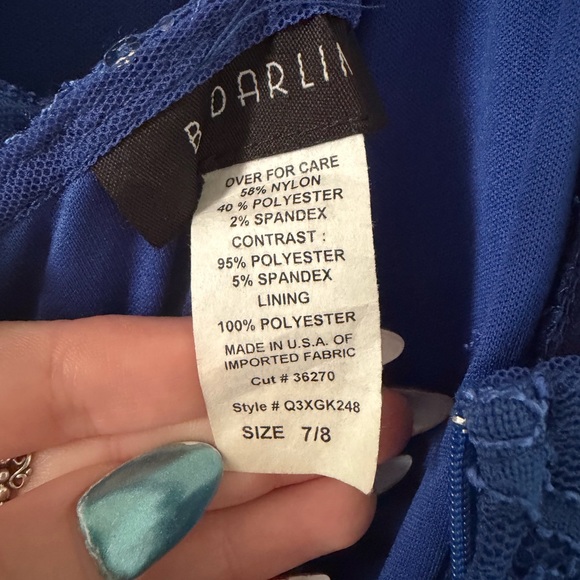 B. Darlin Royal Blue Lace Halter Dress - Picture 9 of 10